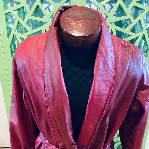 Excelled Vintage Rich Red Leather Duster Jacket - XL - Picture 7 of 7